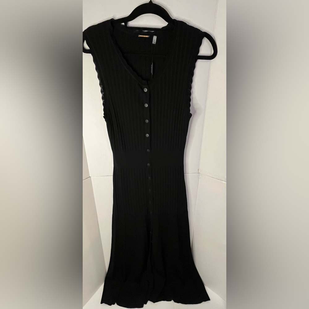 NWT Elie Tahari Black Knit Sleeveles Button Front Maxi Dress Elegant Capsule Med